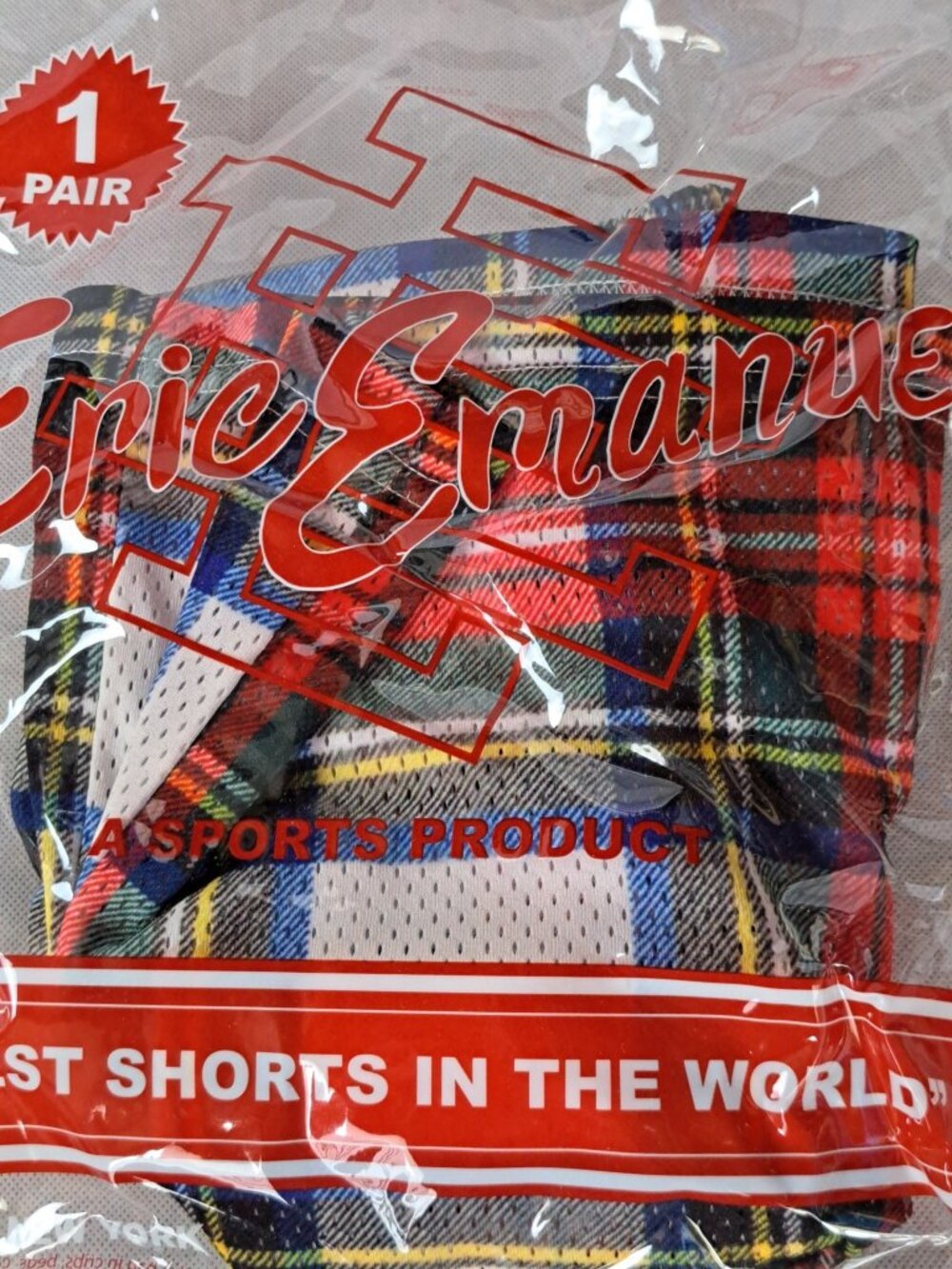 Eric Emanuel Plaid Mesh Athletic Shorts with Blue Double E Size X Large